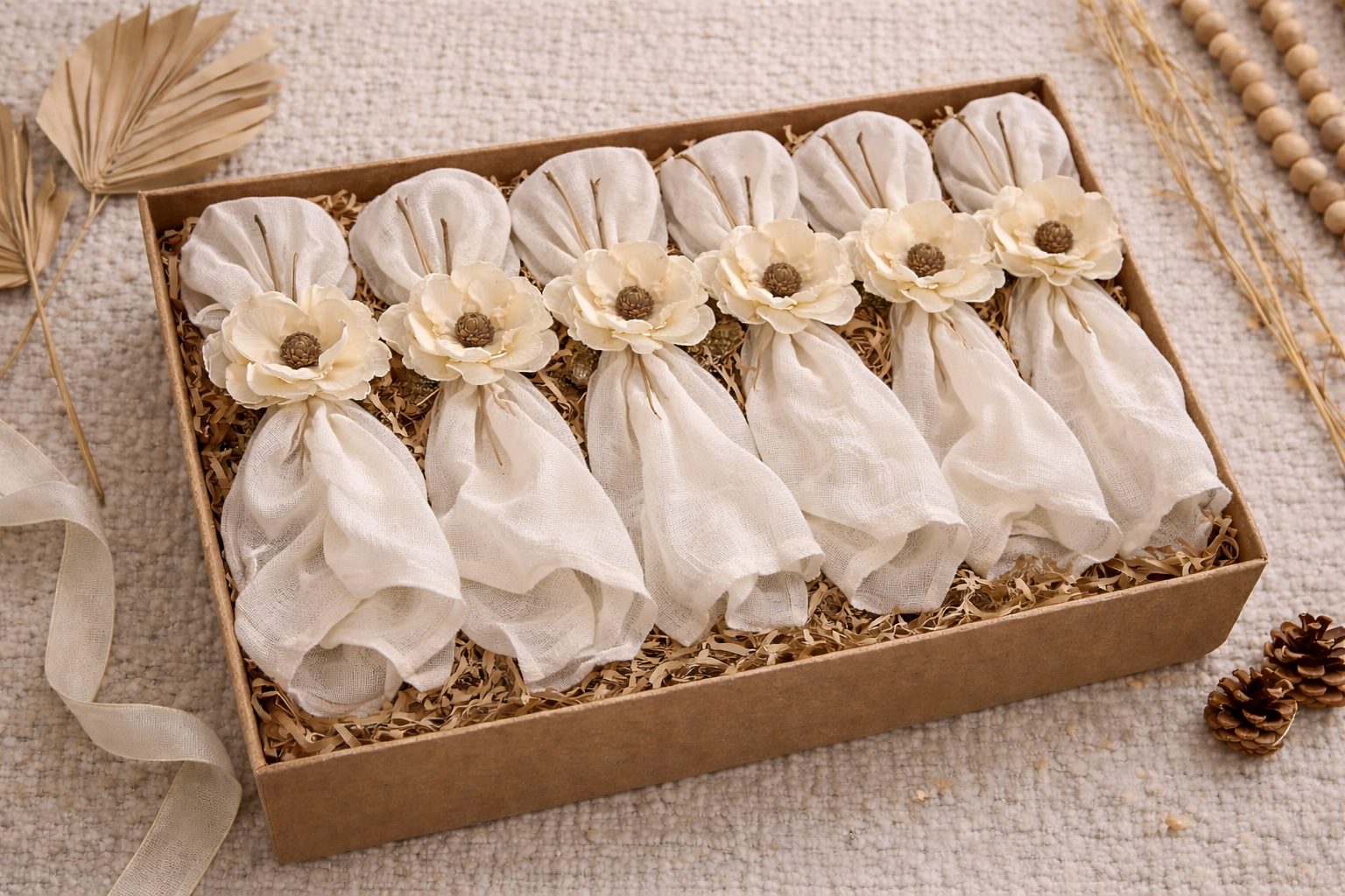 Beyaz Çiçek 6'lı Peçetelik Takımı