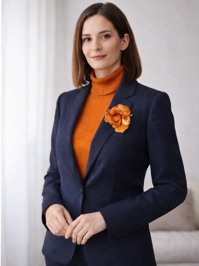 Turuncu Çiçek Broş