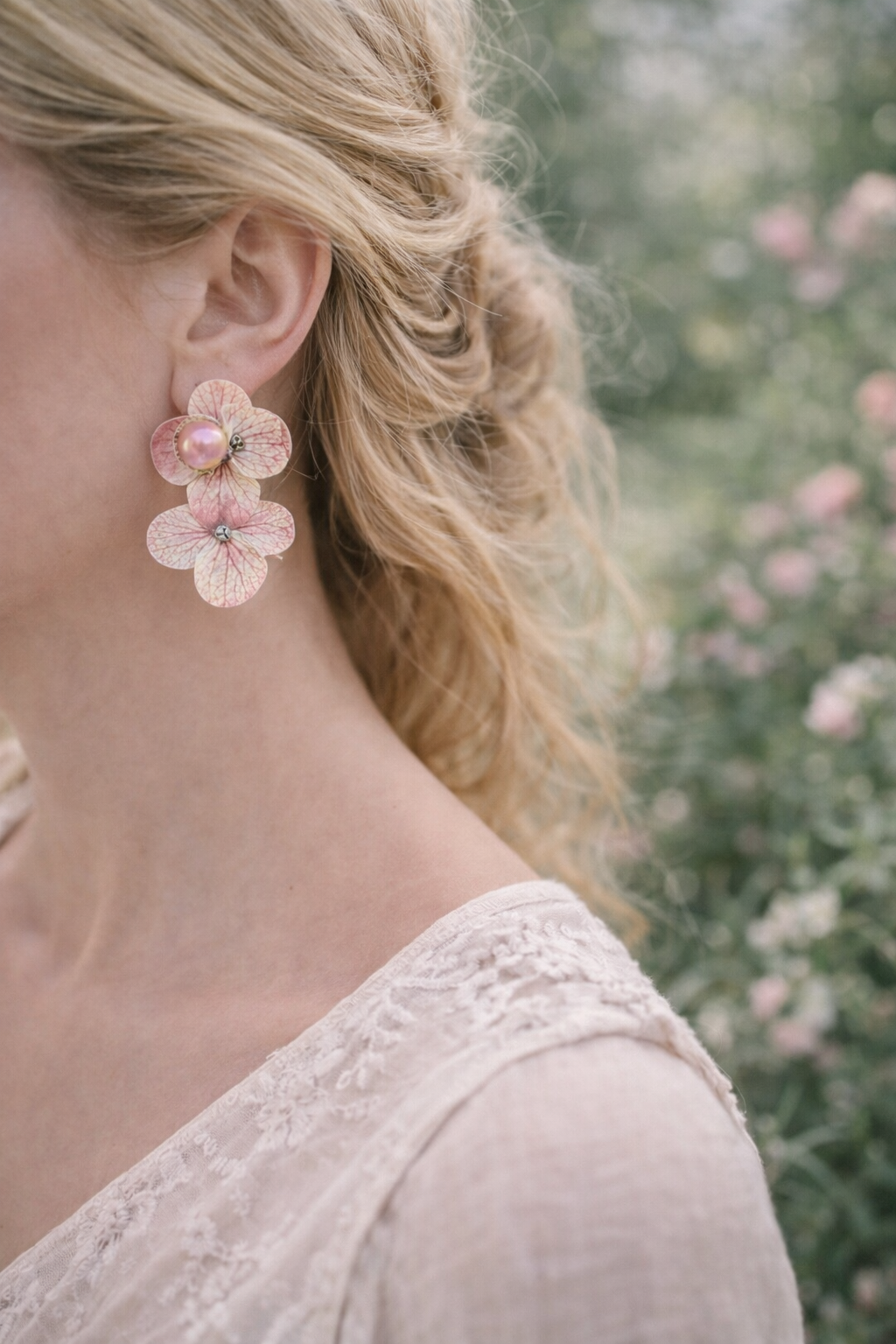 Lill İkili Çiçekli Pembe Küpe